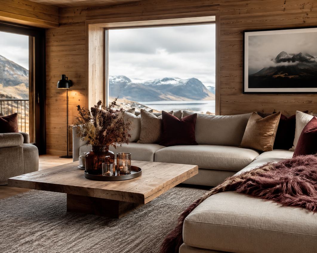 Freshly prepared lodge interior in Lofoten